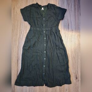 Pact L green and navy gauze midi dress